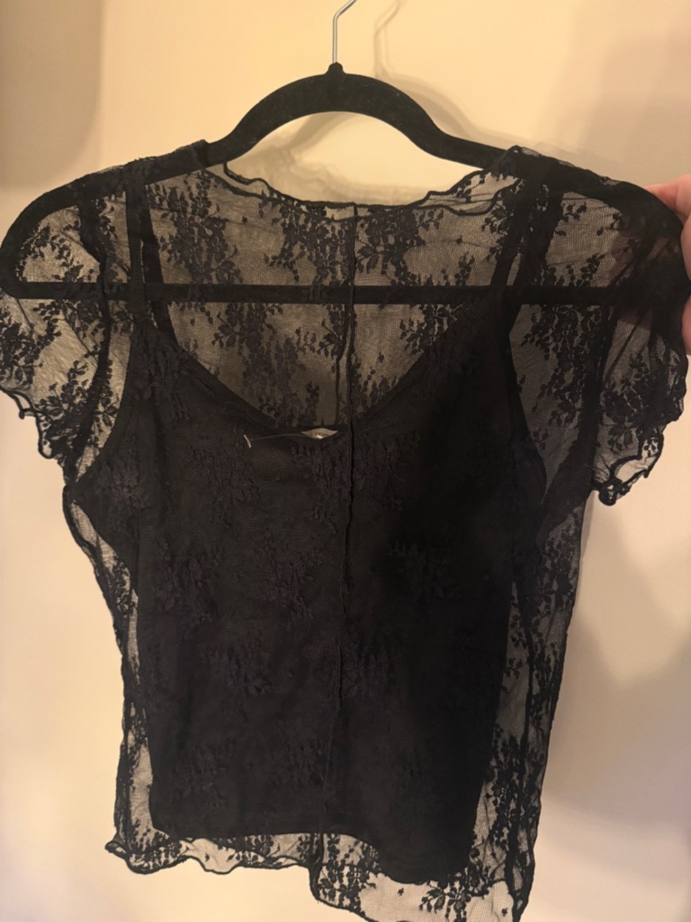 Sheer Black Lace Crop Top - Women's Fashion Tee